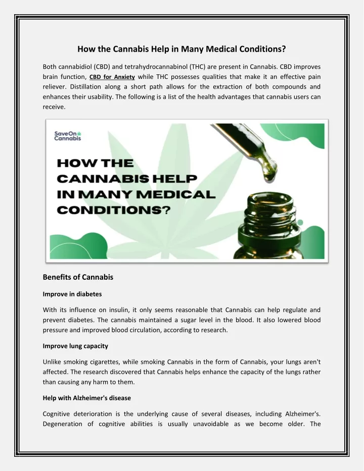 how the cannabis help in many medical conditions