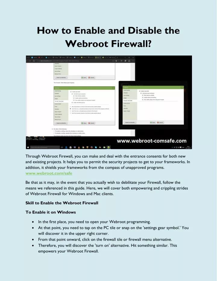 how to enable and disable the webroot firewall