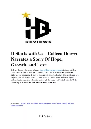 It Starts with Us – Colleen Hoover Narrates a Story Of Hope, Growth, and Love