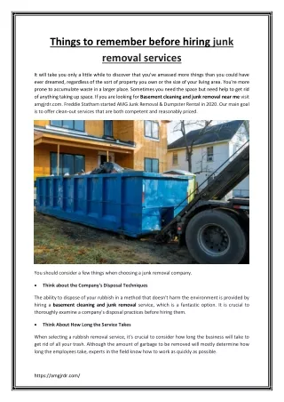 Things to remember before hiring junk removal services