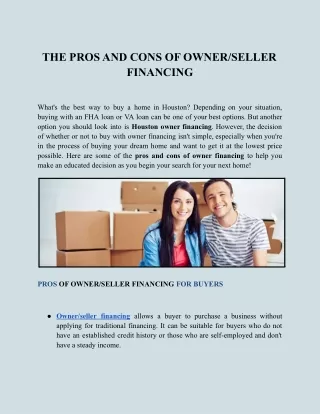 THE PROS AND CONS OF OWNER_SELLER FINANCING