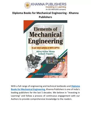 Diploma Books for Mechanical Engineering - Khanna Publishers