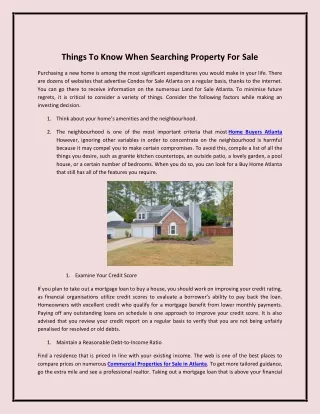 Things To Know When Searching Property For