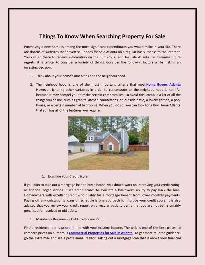 things to know when searching property for sale