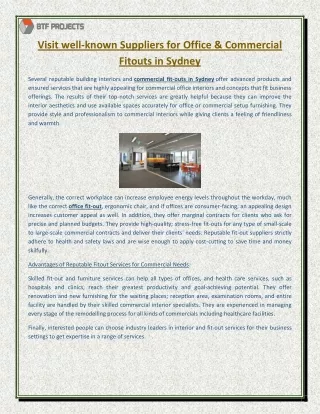 Visit well-known Suppliers for Office & Commercial Fitouts in Sydney