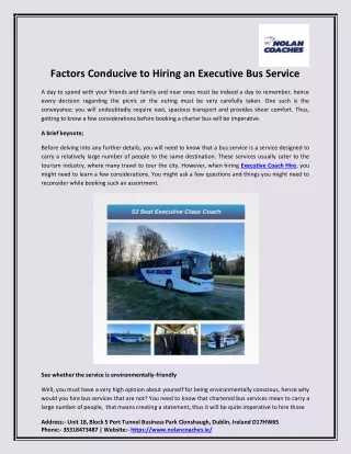 Factors Conducive to Hiring an Executive Bus Service
