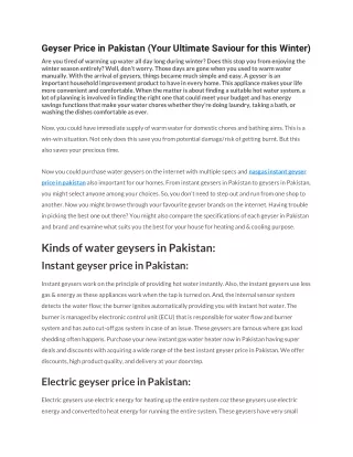 Geyser Price in Pakistan
