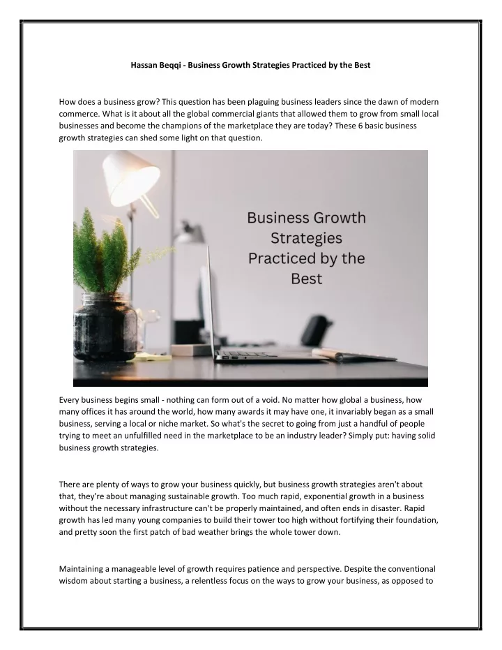 hassan beqqi business growth strategies practiced