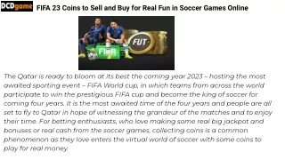 FIFA 23 Coins to Sell and Buy for Real Fun in Soccer Games Online