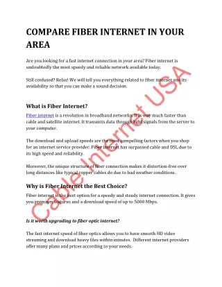 COMPARE FIBER INTERNET IN YOUR AREA