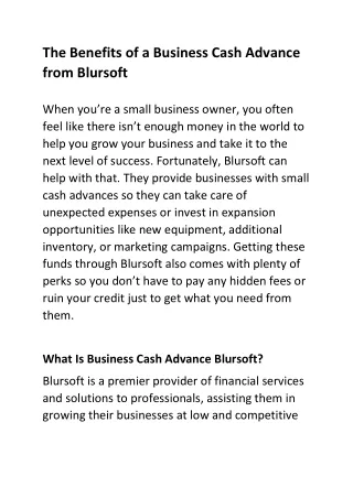 The Benefits of a Business Cash Advance from Blursoft