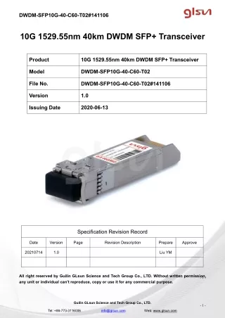 10G 1529.55nm 40km DWDM SFP  Transceiver