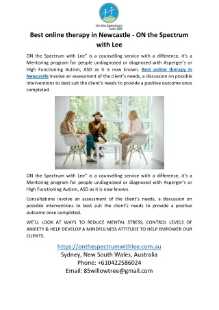 Best online therapy in Newcastle - ON the Spectrum with Lee