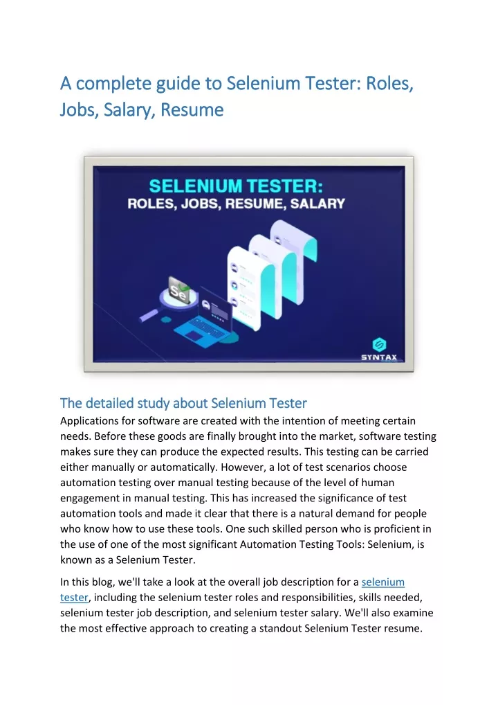 a complete guide to selenium tester roles