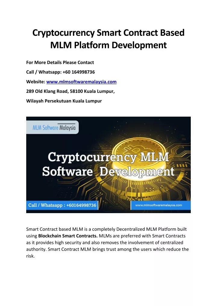 cryptocurrency smart contract based mlm platform