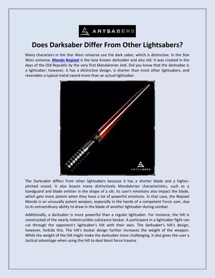 does darksaber differ from other lightsabers