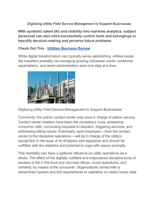 Digitizing Utility Field Service Management to Support Businesses