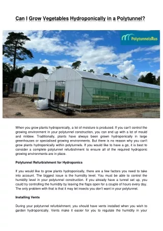 can i grow vegetables hydroponically