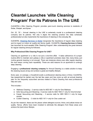Cleantel Launches ‘elite Cleaning Program’ For Its Patrons In The Uae (1)