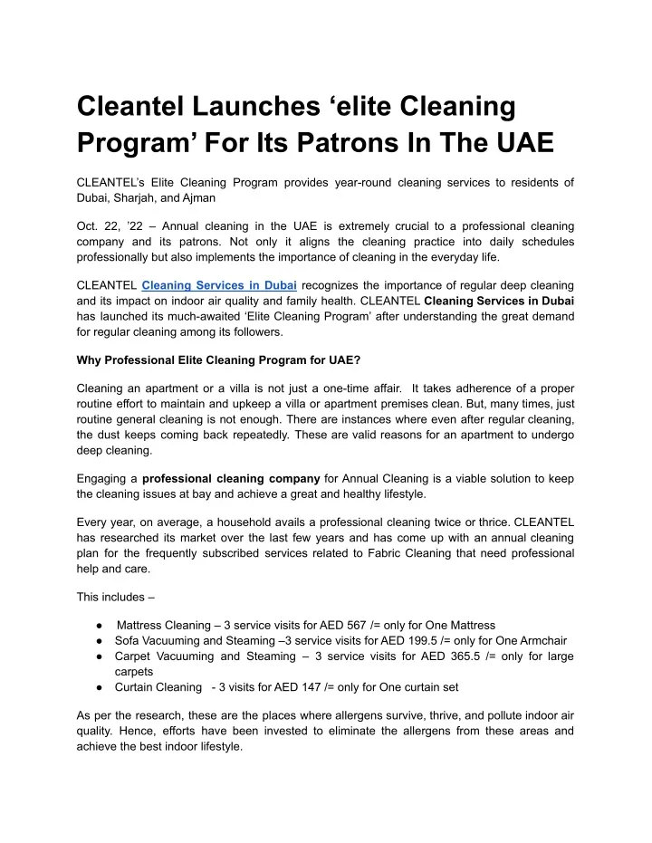cleantel launches elite cleaning program
