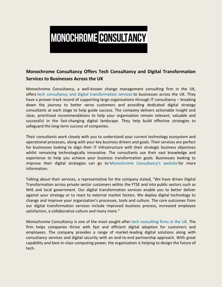monochrome consultancy offers tech consultancy
