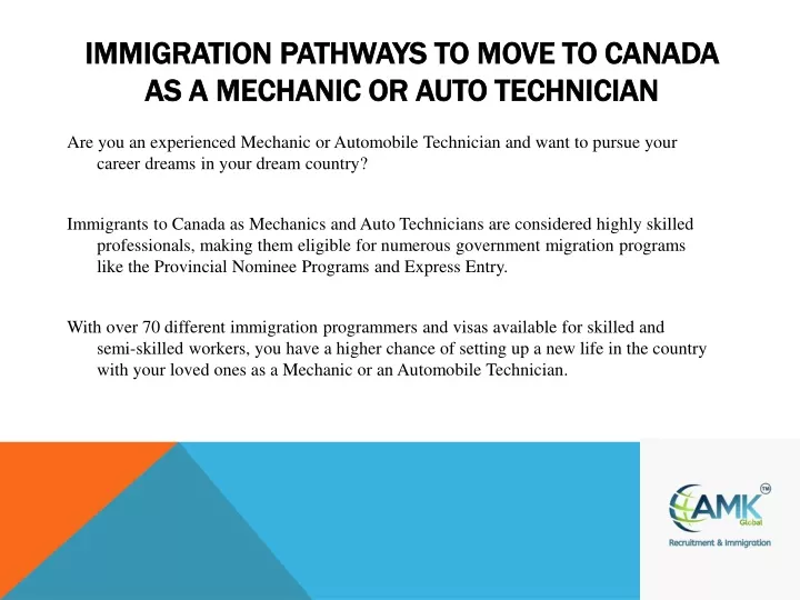 immigration pathways to move to canada as a mechanic or auto technician