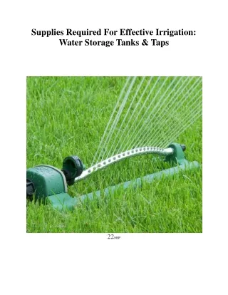 Supplies Required For Effective Irrigation, Water Storage Tanks & Taps