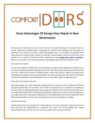 Great Advantages Of Garage Door Repair In New Westminster