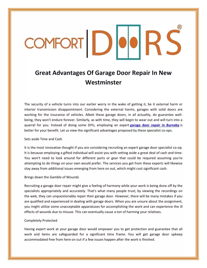 great advantages of garage door repair