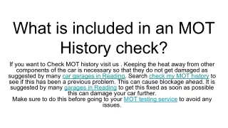 what is included in an mot history check
