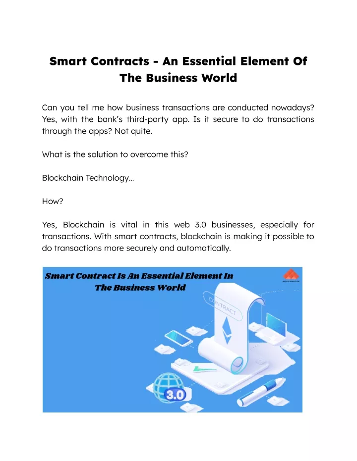 smart contracts an essential element