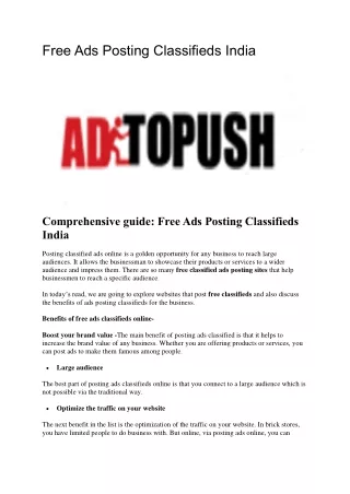 Free Ads Posting Classifieds India