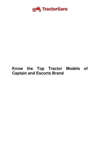 Know the Top Tractor Models of Captain and Escorts Brand