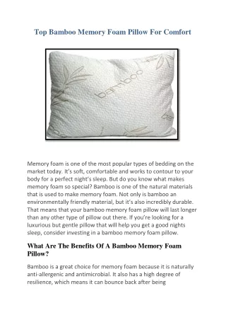 top bamboo memory foam pillow for comfort