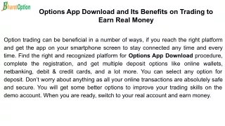 Options App Download and Its Benefits on Trading to Earn Real Money