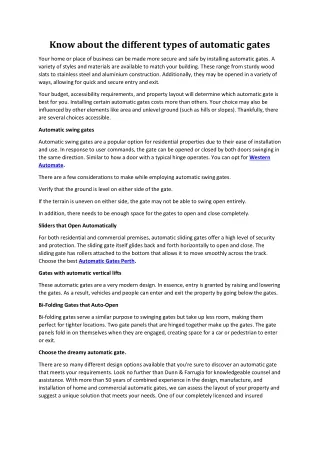 Know about the different types of automatic gates