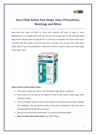 Accu-Chek Active Test Strips: Uses, Precautions, Warnings and More