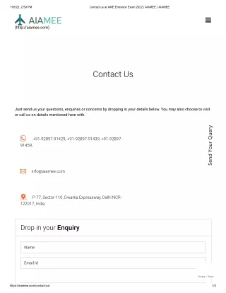 Contact us at AME Entrance Exam 2022 _ AIAMEE _ AIAMEE