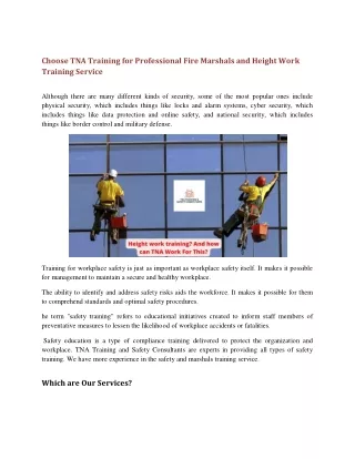 Choose TNA Training for Professional Fire Marshals and Height Work Training Service pdf