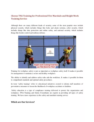 Choose TNA Training for Professional Fire Marshals and Height Work Training Service ppt