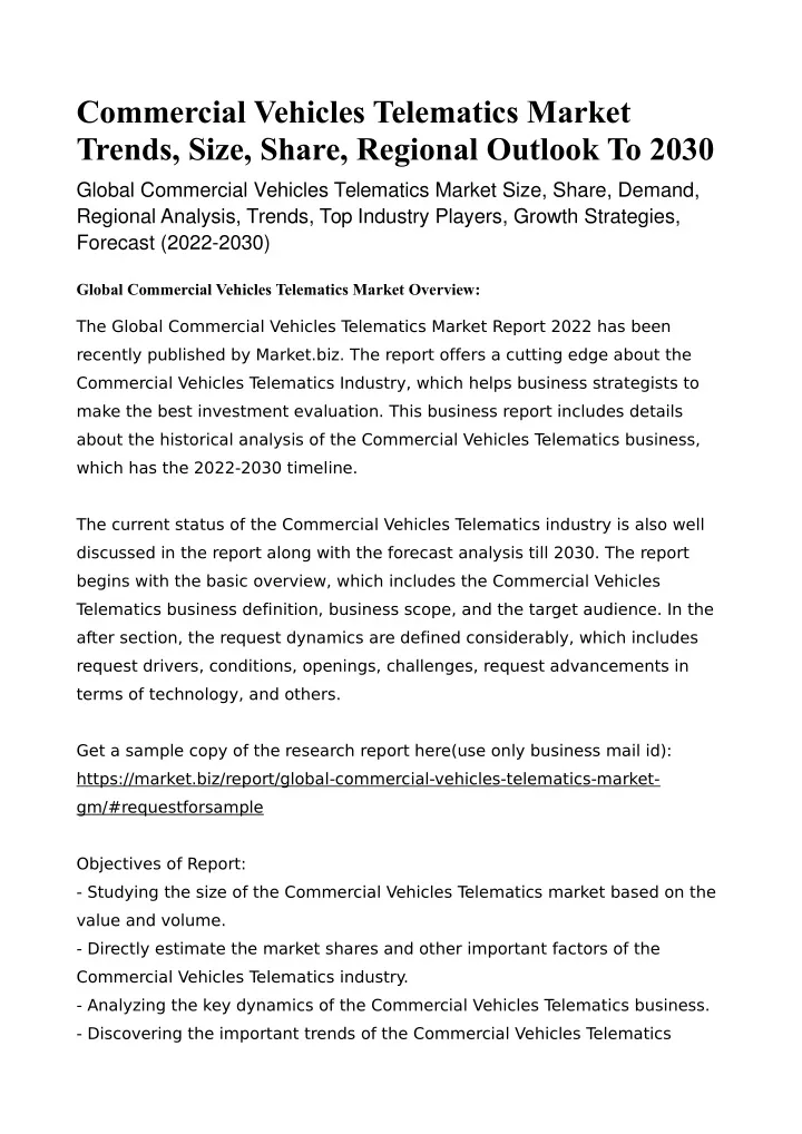 commercial vehicles telematics market trends size