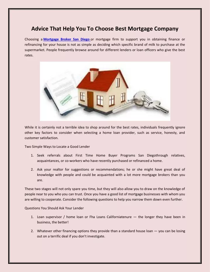 advice that help you to choose best mortgage