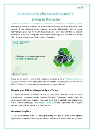 3 Reasons to Choose a Reputable E-waste Recycler