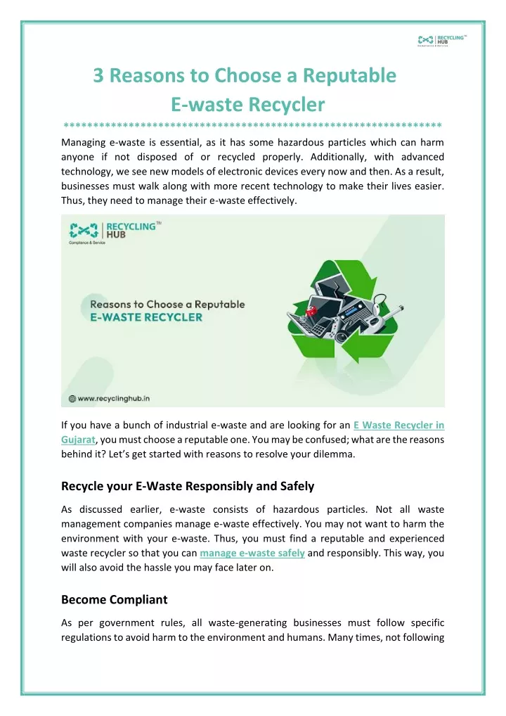 3 reasons to choose a reputable e waste recycler