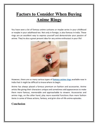 Factors to Consider When Buying Anime Rings