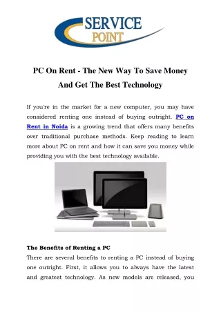PC on Rent in Noida	Call-9205309873