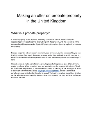 making an offer on probate property in the united