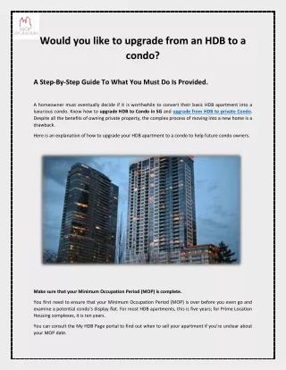 Would you like to upgrade from an HDB to a condo?
