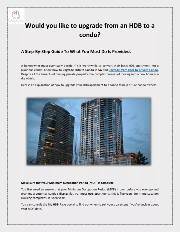 would you like to upgrade from an hdb to a condo