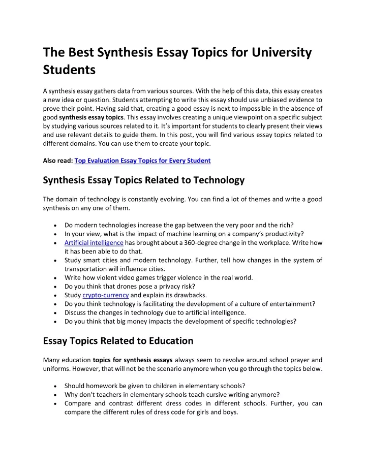 the best synthesis essay topics for university